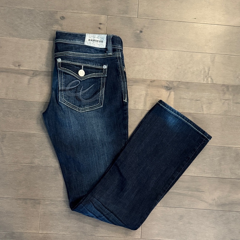 Women’s Express Dark Blue Barely Boot Cut Jeans